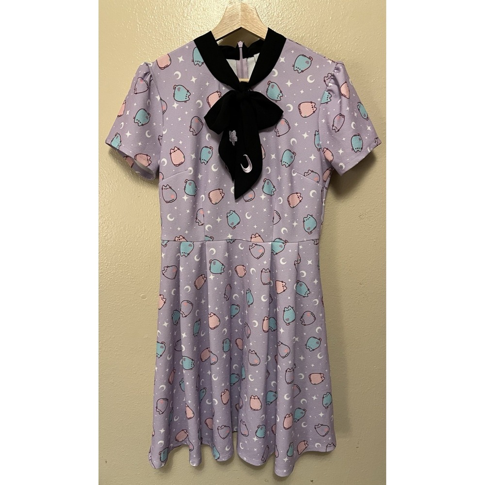 Pusheen x Unique Village Celestial Cat Print Purple Dress Neck Tie Women's Sz M